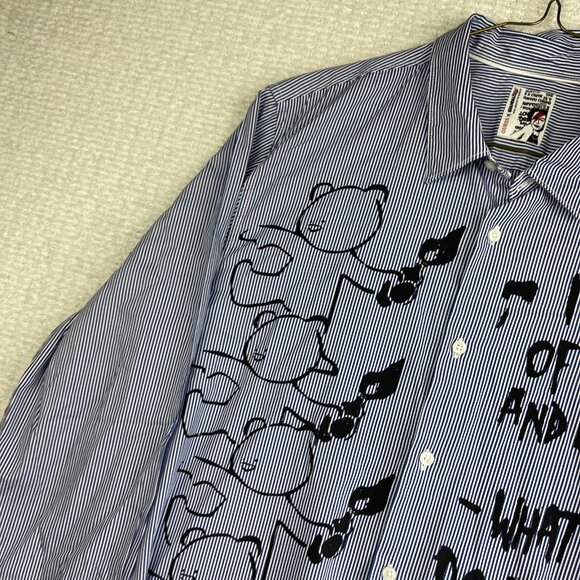 Guess x Brandalised x Banksy Stripe Button Up Out Of Bed Shirt Graffiti Read* - Picture 3 of 16
